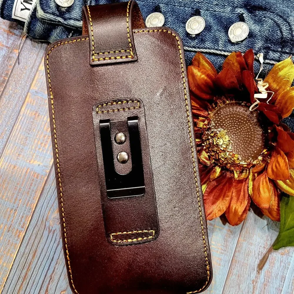 Longhorn Leather Phone Holstor With Knife Sheath & Belt Clip Sz LARGE 7x4